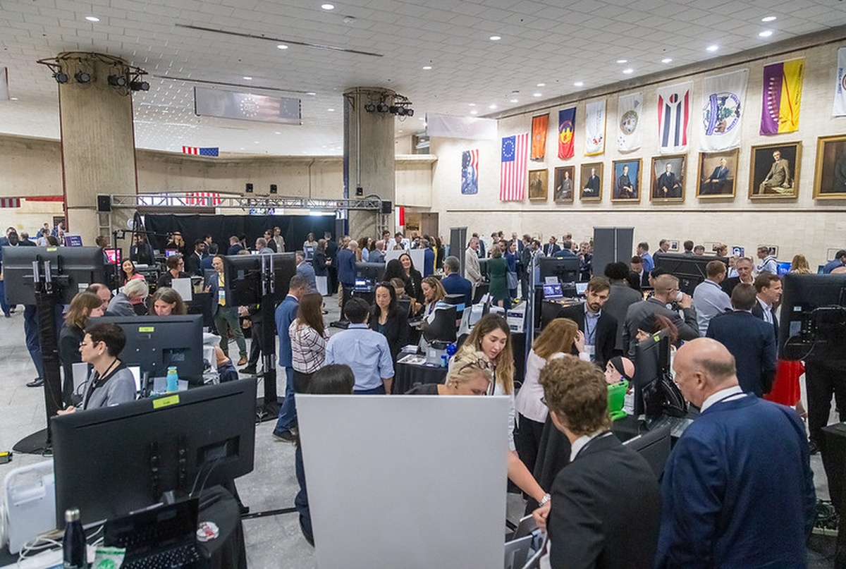 Attendees filling the Health 250 Congressional Demo Day floor